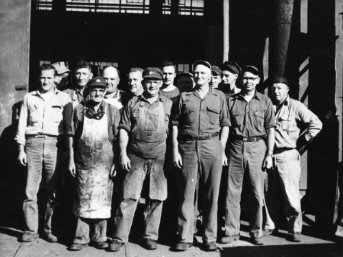 Black and white photo of a group of Dansville workmen